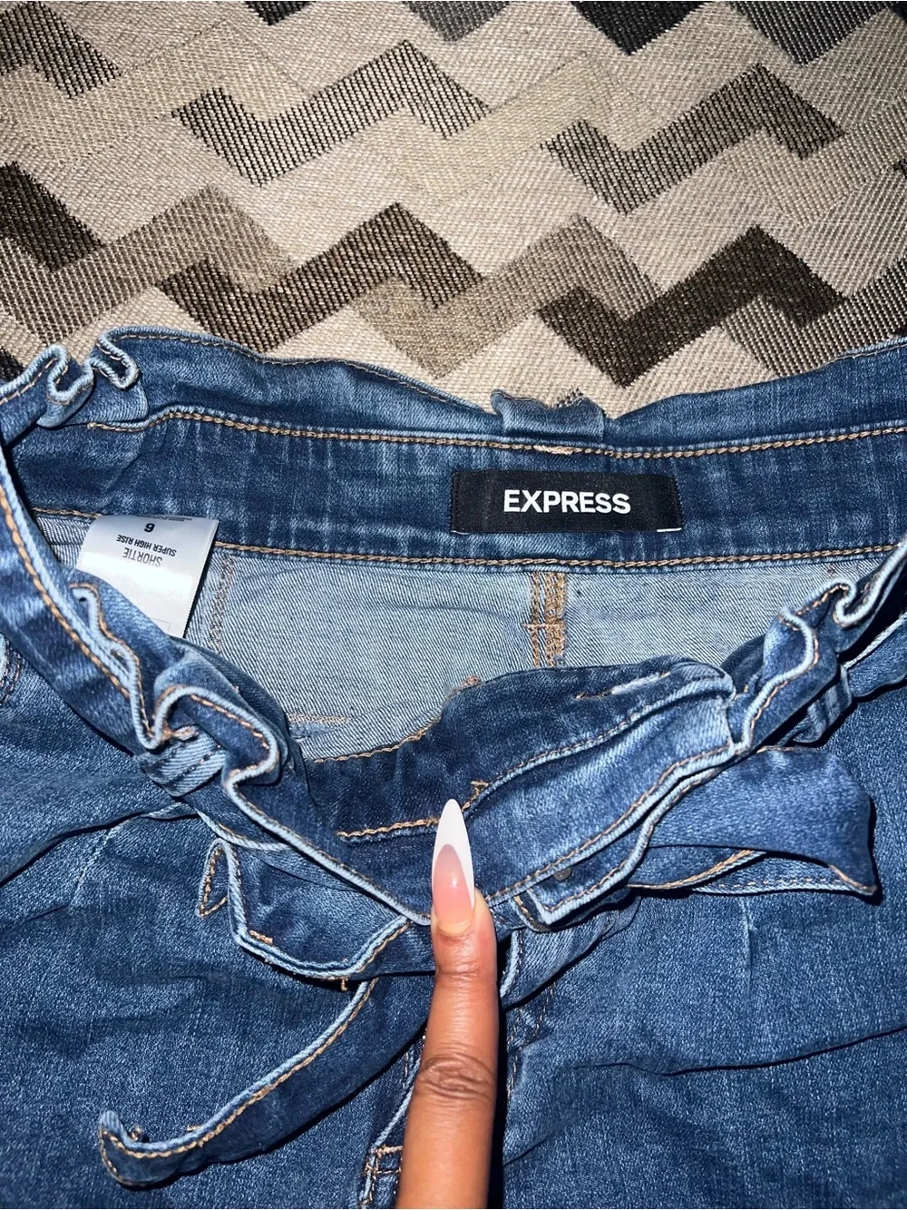 Women’s Blue Denim Tie-Waist Shorts